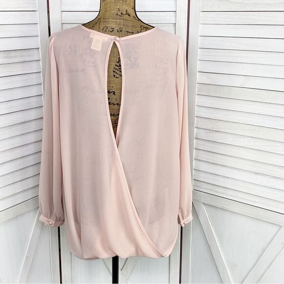 Sans Souci Sheer Split Front Surplus Blouse Blush Pink Small - Picture 4 of 13